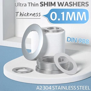 Ultra-Thin Stainless Steel Flat Washers, 0.1mm Thickness, Gaskets/Shims - Picture 1 of 74