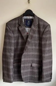 House Of Cavani Brown Check Tweed Style Blazer Jacket Size 46” Slim Fit - Picture 1 of 8