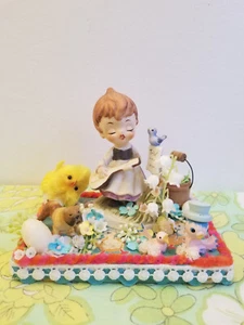 Vintage Spring Egg Bird Chick Basket Flower Scene Mini Handmade Easter Craft - Picture 1 of 16