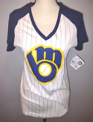 Women's Medium MLB Milwaukee Brewers Baseball Jersey Blue Short Sleeve T Shirt  - Image 1 of 4