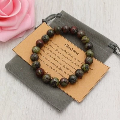 DRAGON BLOODSTONE Bracelet Stretch Handmade +Gift Bag &Card Crystal Gemstone 8mm - Image 1 of 4