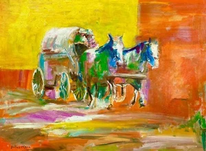Nino Pippa Original Painting Modern Western Art On The Oregon Trail 18"X24" COA - Picture 1 of 2