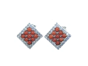 Orecchini Corallo Rosso di artigianali in Argento da 925 Donna e con Zirconi a - Imagen 1 de 4
