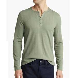 John Varvatos Men's Long Sleeve Richard Waffle 4 Button Crew Henley Shirt Legume - Picture 1 of 5