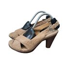 BOC Womens Size 7 Floral Embossed Heels Brown Leather Slingback Strappy Pumps