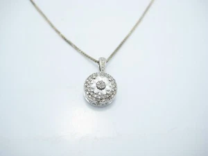 Sterling Silver Round CZ Pendant Chain Link Necklace 17.75" - Picture 1 of 7