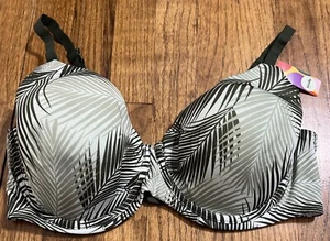 NWT KINDLY YOURS UNDERWIRE FULL COVERAGE MULTIWAY T-SHIRT BRA PALM LEAVES SZ 40D - Picture 1 of 10