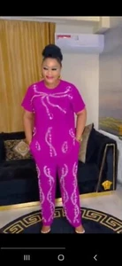 Women Short Sleeve Shirt with Matching Long Pants 2 Piece Set New - Picture 1 of 10