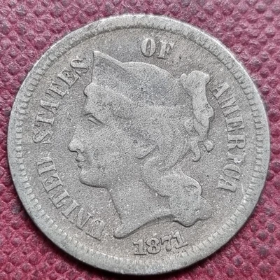 1871 Three Cent Piece Nickel 3c Circulated #96840 - Image 1 of 2