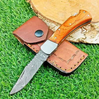 Custom made DAMASCUS STEEL POCKET FOLDING knife , POCKET KNIVES W/SHEATH Z-6251 - Image 1 of 4