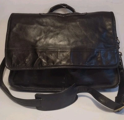 Maletín de cuero negro envejecido vintage mensajero para computadora portátil Foto 1 de 4
