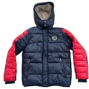 DIESEL PUFFER WINTER COAT + REMOVABLE HOOD, RED & NAVY BLUE, JUNIOR SIZE 14 - Picture 1 of 11