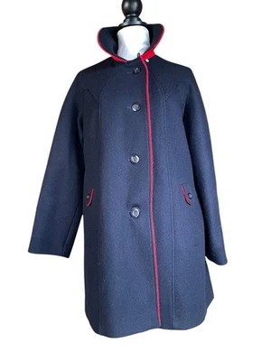 Винтажный ILGWU темно-синий шерсти пальто красный отделки мод военного стиля США сделано шерсти женщин большой - Изображение 1 из 4