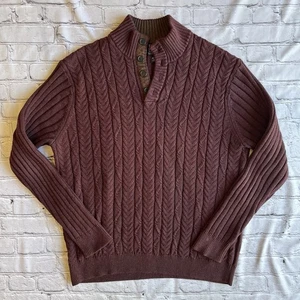 Jos A Bank Pullover Herren Burgund Zopfmuster Henley XL Old Money Quiet Luxus - Bild 1 von 14