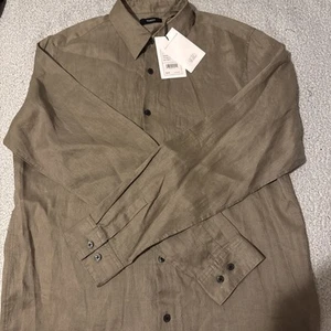 THEORYMen 100%Linen Shirt ButtonUp LongSleeve Light Brown(Wasabi)Size L 225$ NWT - Picture 1 of 6