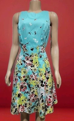 Vestido para mujer Maggy London talla 12 sin mangas azul floral nuevo con etiquetas #CC Foto 1 de 4