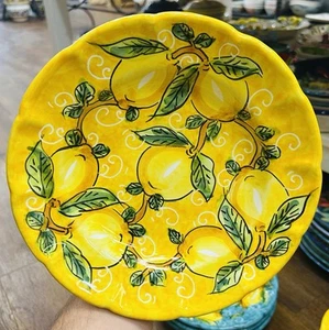 Sorrento Lemon Pattern 9 Inch Pasta Plate Made/Painted by hand-Italy - Picture 1 of 2