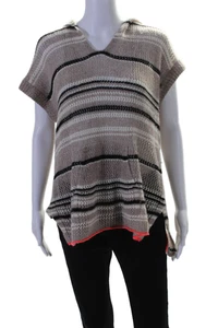 White + Warren Women's Hood Short Cashmere Open-Knit Sweater Striped Size L - Picture 1 of 6