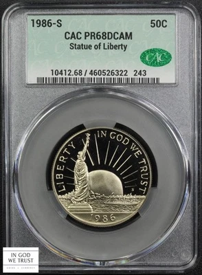 1986 S Proof Statue of Liberty Commemorative Half Dollar CACG PR 68 DCAM CAC - Image 1 of 4