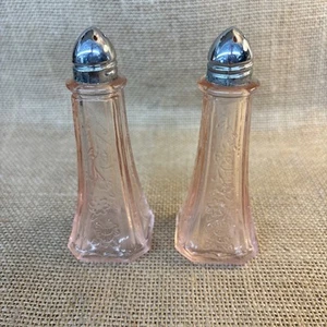 Set 2 bicchieri vintage Anchor Hocking Mayfair sale e pepe rosa depressione - Foto 1 di 7