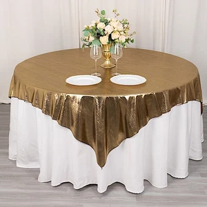 72" x 72" ANTIQUE GOLD Polyester Square TABLE OVERLAY Glitter Sequin Dots Party - Picture 1 of 8