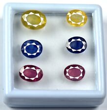 Oval Yellow, Blue Sapphire & Ruby Treated Gems 16.80 Ct/6 Pcs Certified E6047