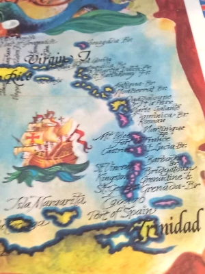 Винтажная Редкая Карта Морская Карибская Вест-Индия Туристическая Промо Яркая 11x17 - Изображение 1 из 4