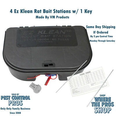 4 EZ KLEAN Rat Mouse Mice Control Bait Box Station Tamper Proof Stations 1 Key