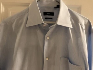 Hugo Boss Men's Blue And White Long Sleeve Button Down Shirt 16, 32/33 EUC - Picture 1 of 2