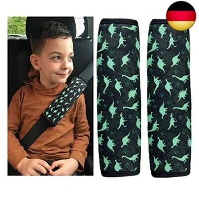HECKBO 2x Kinder Auto Gurtpolster Gurtschutz mit Dinosaurier Dino Motiv -