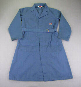 Vintage Ben Davis Jacket Mens 40R Blue Lab Coat Button Up Long Belted Workwear ^