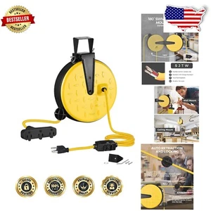 3-Outlet 30 Ft Retractable Extension Cord Reel - Metal, Weather-Resistant Design - Picture 1 of 11