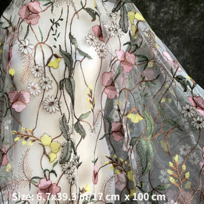 Hágalo usted mismo Malla Encaje Bordado Floral Tela Transparente para Tul Vestido Cortina Artesanal Coser Foto 1 de 4