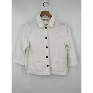 Royal Robbins Button Up Blazer Jacket Women Medium White Outdoor Travel 3/4 Slee - Picture 1 of 8
