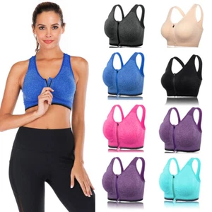 Women Sports Bras Front Zipper Activewear Tank Vest Yoga Running Workout Fitness - Picture 1 of 18
