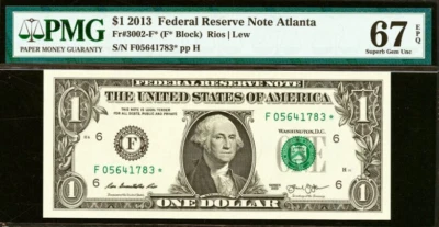 Top Pop 2013 $1 FRN Atlanta Star PMG 67EPQ highest graded star Fr 3002-F* - Image 1 of 4
