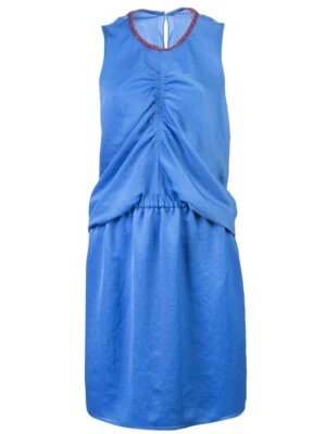 Carven 120177 Womens Sleeveless Fluid Ruched Casual Shift Dress Blue Size 42 - Image 1 of 4