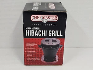 Mini Japanese Hibachi Grill Indoor Smores Maker Wooden Base Cast Iron Grill Top - Picture 1 of 5