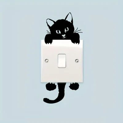 CAT LIGHT SWITCH STICKER Black Kitty Kitten graphic art wall outlet cover decal - Image 1 of 4