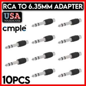 10 PCS 6.35mm Stereo Plug to RCA Jack Adapter Connector Audio Cable Converter - Picture 1 of 3