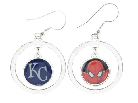 Kansas City Royals Spiderman Two Sided Silver Hook Hoop Earrings Jewelry Marvel Cover