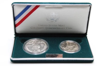 1992 US MINT COLUMBUS QUINCENTENARY PROOF SET SILVER DOLLAR & CLAD $1/2 OGP&COA - Image 1 of 4