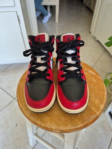 Nike Air Jordan 1 Mid Chicago GS punta nera 554725 069 giovani taglia 6 anni