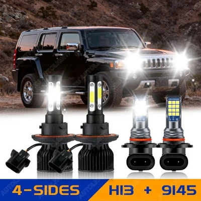For Hummer H3 2006-2010 4-Side LED Headlight Hi/Lo + Fog Light 4 Bulbs Combo Kit - Image 1 of 4