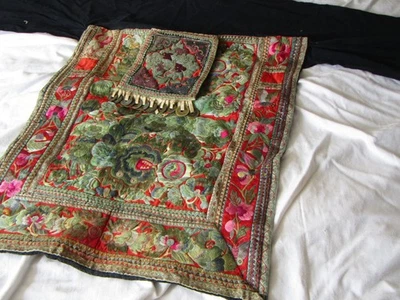 STUNNING ANTIQUE EMBROIDERED MIAO TAIGON CHINA BABY CARRIER CRIB COIN EDGE 1900 - Image 1 of 4