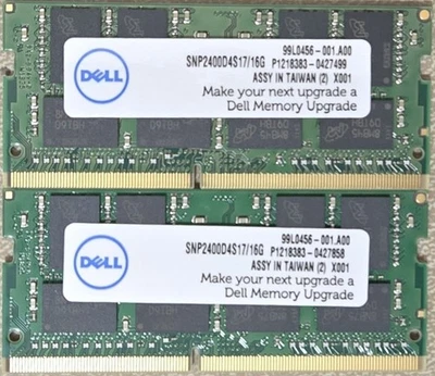 (2) DELL 16GB (32GB TOTAL) 2RX8 PC4-19200 2400 MHZ DDR4 SODIMM NEW FREE SHIP!!! - Image 1 of 4
