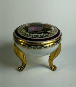 Limoges LEC Leclair Porcelain Ring Trinket Box Vintage LOVERS IN A FIELD Footed - Picture 1 of 8