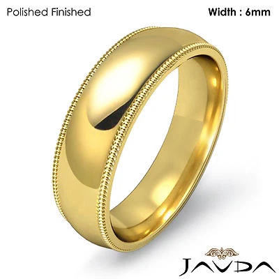 Alianza cómoda de boda para mujer anillo domo milgrain 6 mm oro amarillo 14k 7,3 g talla 7-7,75 Foto 1 de 4