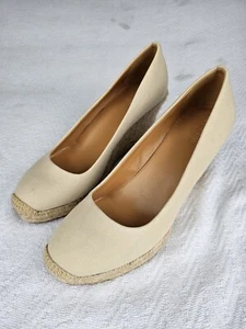 J Crew Womens Canvas Espadrille Wedge Shoes Heels Size 8 Tan - Picture 1 of 7