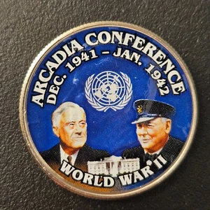 Colorized Kennedy Half Dollar World War II Arcadia Conference Churchill Roosevel - Picture 1 of 4